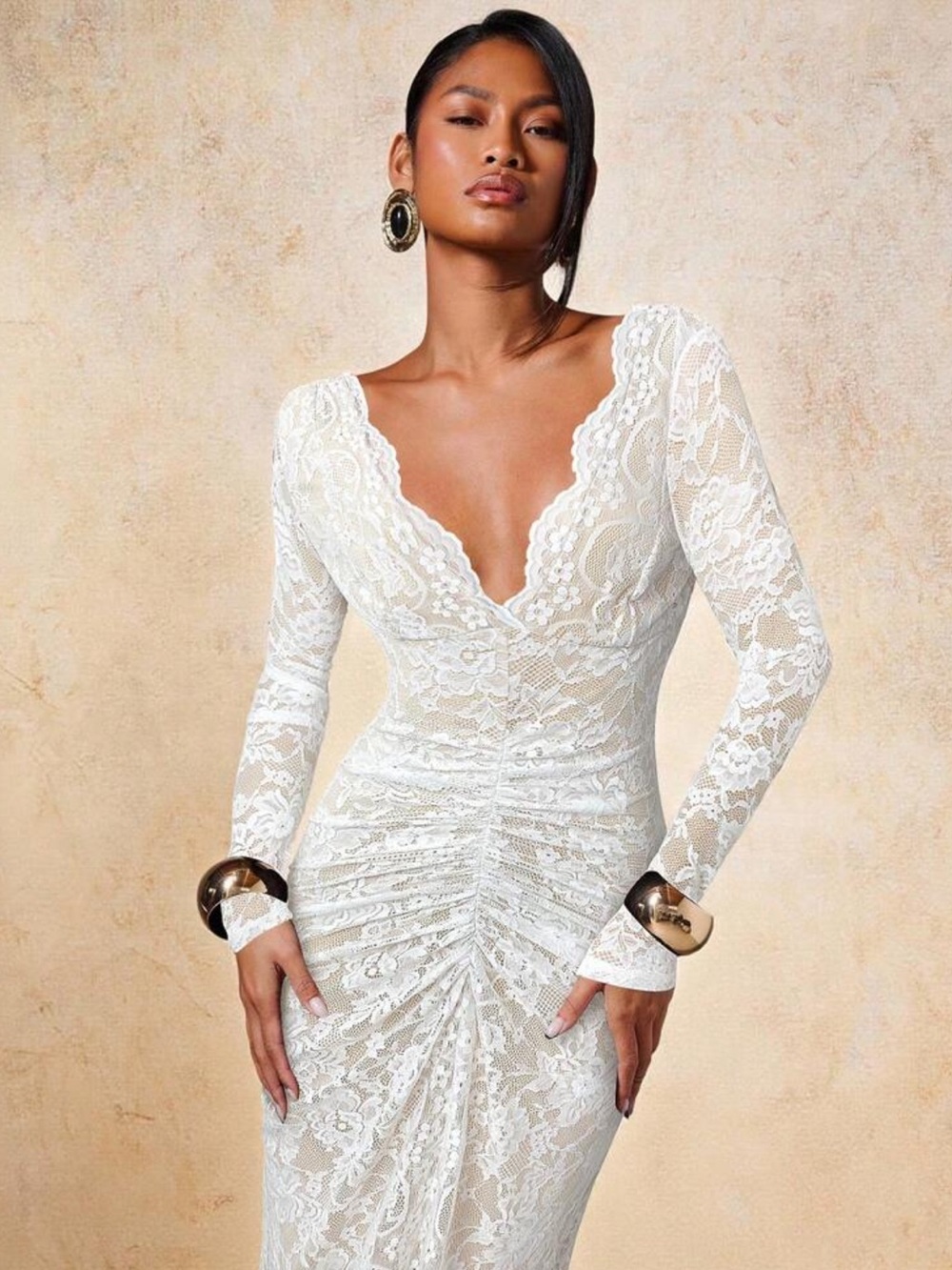 Women's Elegant Lace Ruched Dress